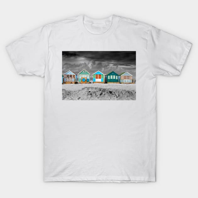 Beach Huts Hengistbury Head Dorset England T-Shirt by Andy Evans Photos